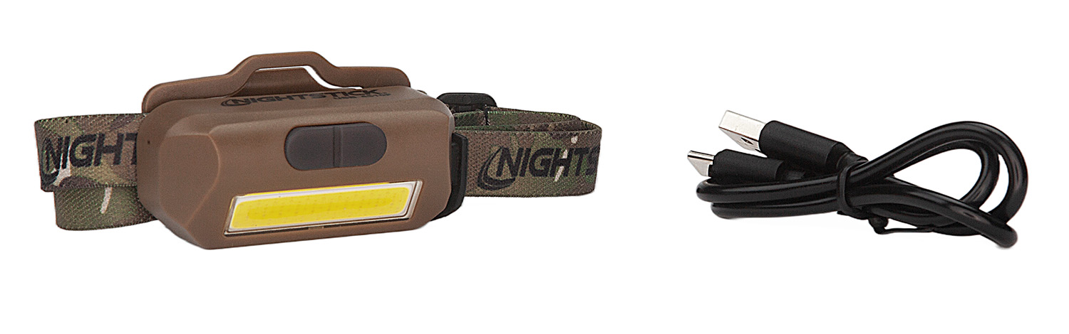 Nightstick USB-4510F Multi-Flood Headlamp Flat Dark Earth with brim clip and strap
