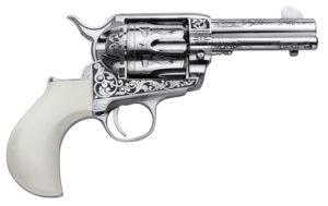 Cimarron Huckleberry .45 Long Colt 3.5 in nickel engraved revolver with Poly-Ivory grip