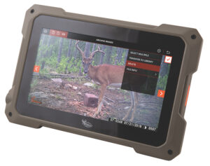 Wildgame Innovations Trail Pad 7-inch touchscreen tablet with dual SD card slots in brown