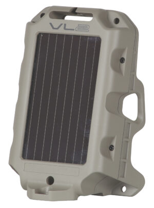 Wildgame Innovations Moonshine feeder light in light gray with solar panel and PIR motion sensor