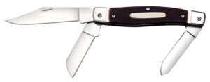 Cold Steel Stockman folding knife showing three polished blades and rough black bone handle with polished bolsters