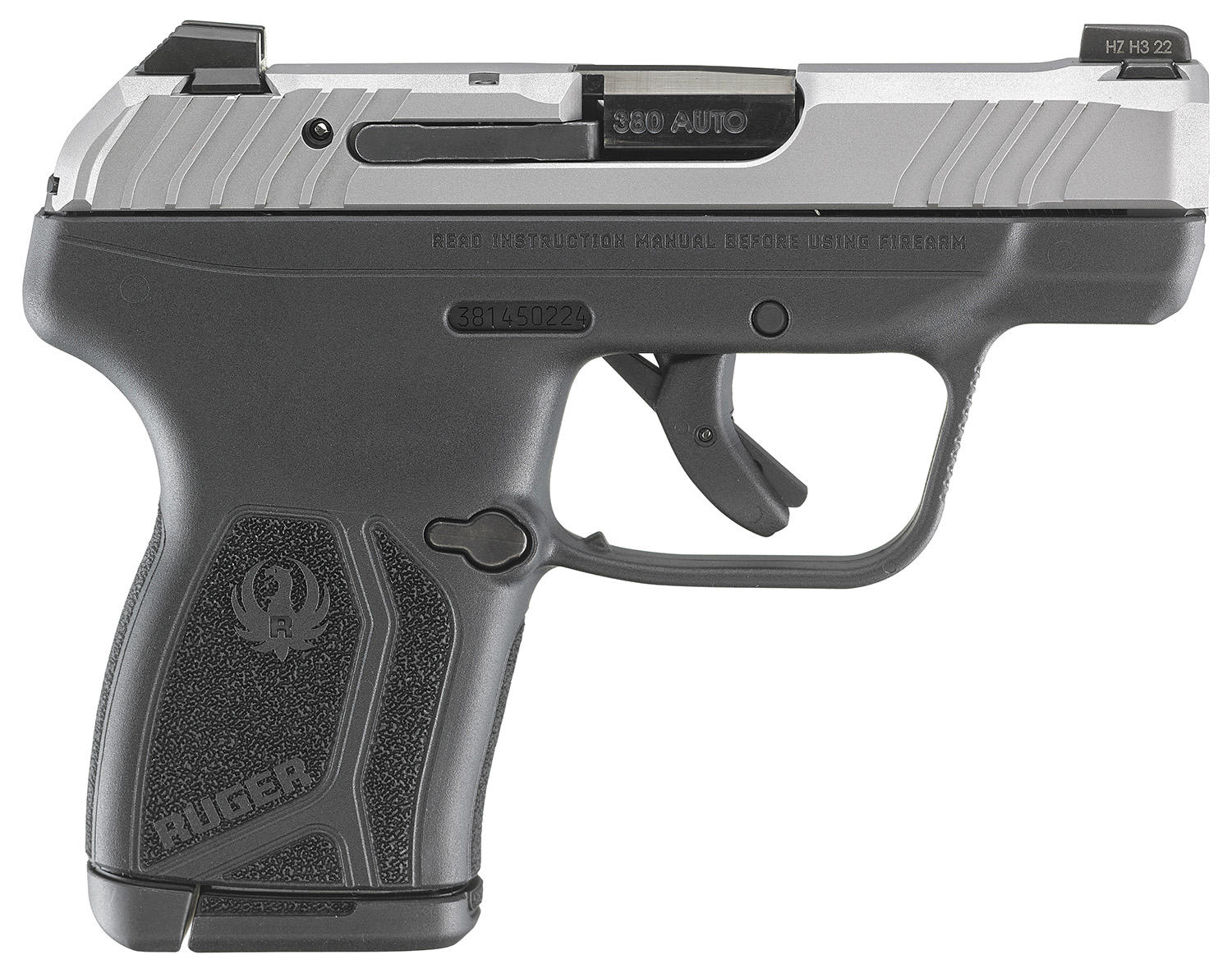 Ruger LCP Max compact .380 ACP pistol with matte stainless serrated slide and black polymer frame
