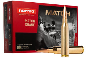Box of Norma Golden Target Match .338 Lapua Magnum 250gr Hollow Point Boat Tail ammunition, 20 rounds
