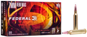 Federal Fusion 7mm Rem Mag 175 gr Fusion Soft Point 20-round box and cartridges