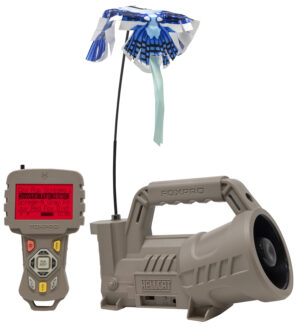 Foxpro Hellcat predator caller in tan ABS polymer with remote and LCD display