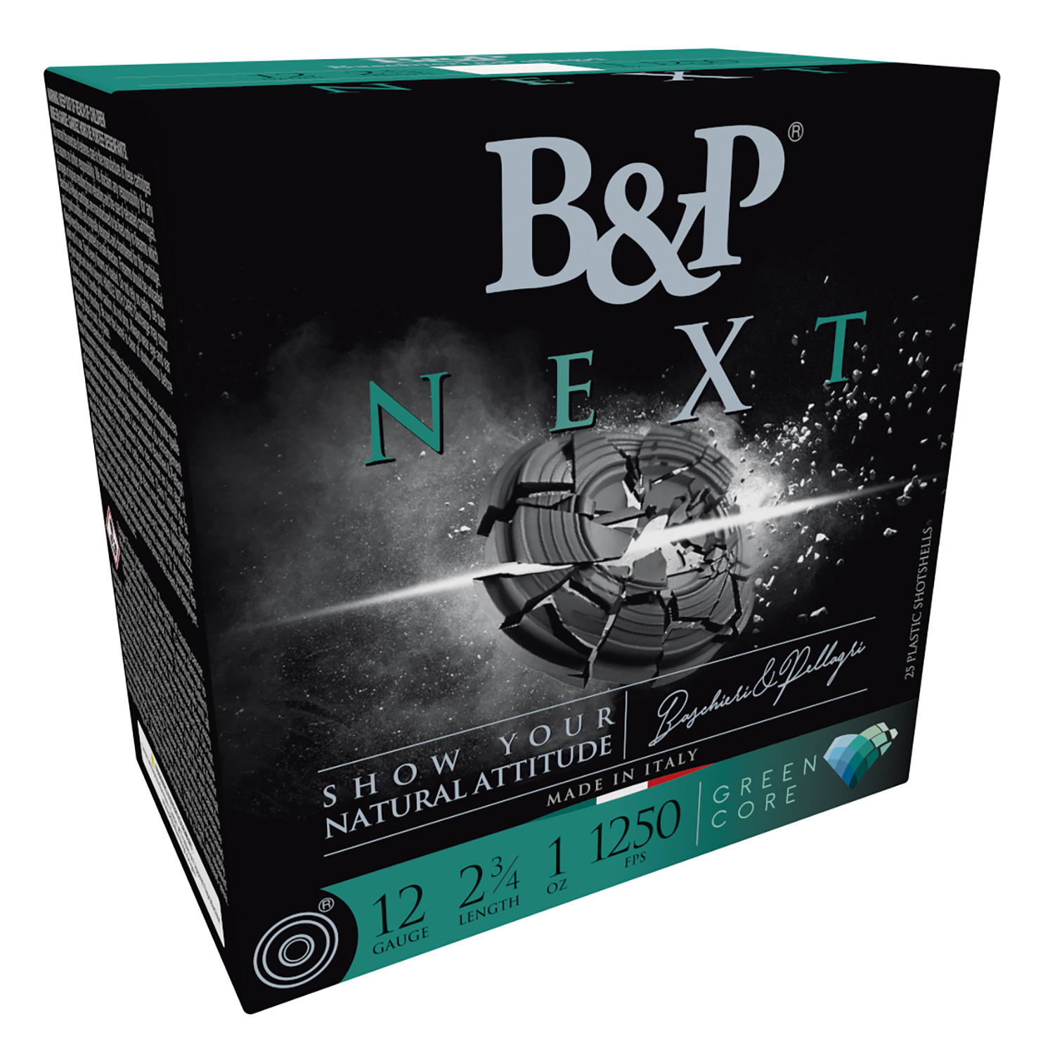 B&P NEXT 12 gauge 2.75 inch shotshells with biodegradable wad in 25 round box