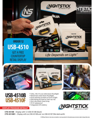 Bayco Nightstick USB-4510B and USB-4510F rechargeable headlamp display pack (12 total)