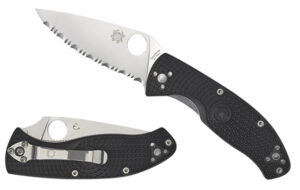 Spyderco Tenacious Lightweight folding knife, 3.39 in part-serrated blade, black FRN handle
