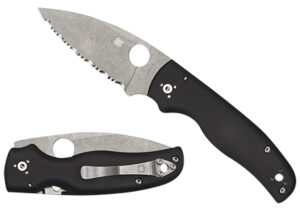 Spyderco Shaman C229GS folding knife, 3.58-inch serrated CPM S30V blade, black textured G-10 handle