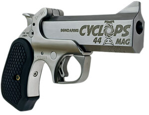 Bond Arms Cyclops .44 Magnum 4.25 inch single-shot satin stainless with B6 resin grip and leather holster