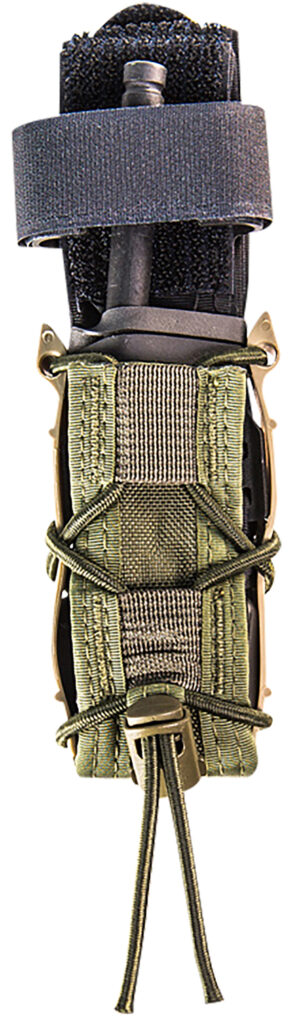 High Speed Gear Pistol TACO OD Green single magazine pouch mounted to MOLLE