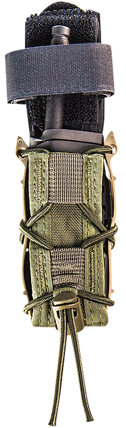 High Speed Gear Pistol TACO OD Green single magazine pouch mounted to MOLLE
