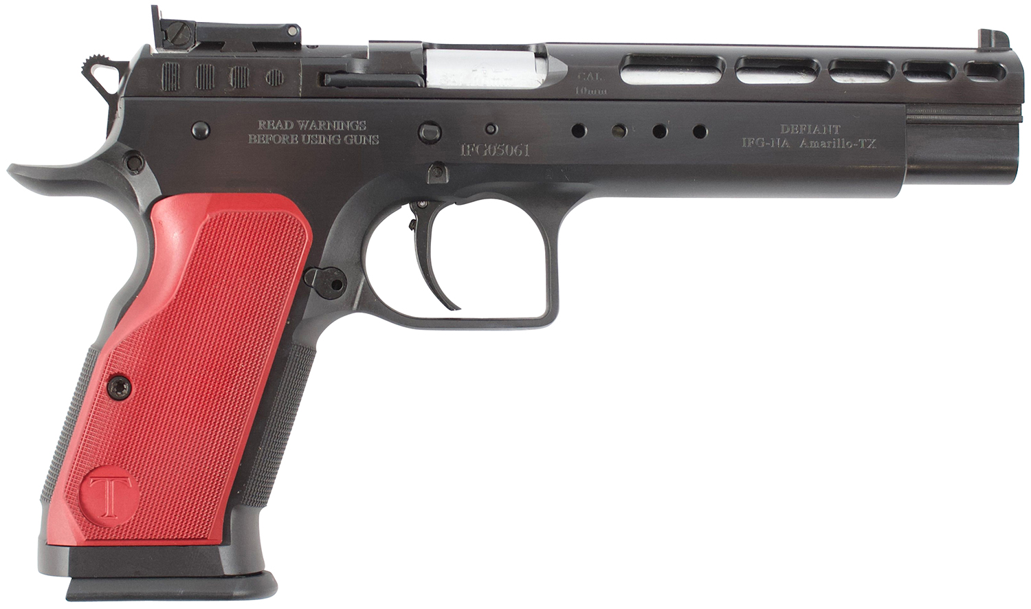 Tanfoglio Gold Match 10mm 6 inch blued pistol optic-ready side view