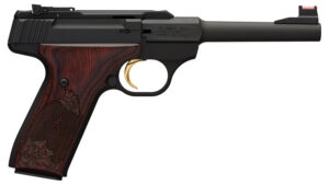 Browning Buck Mark Challenge .22 LR pistol, 5.50" barrel, matte black serrated slide, engraved rosewood grip