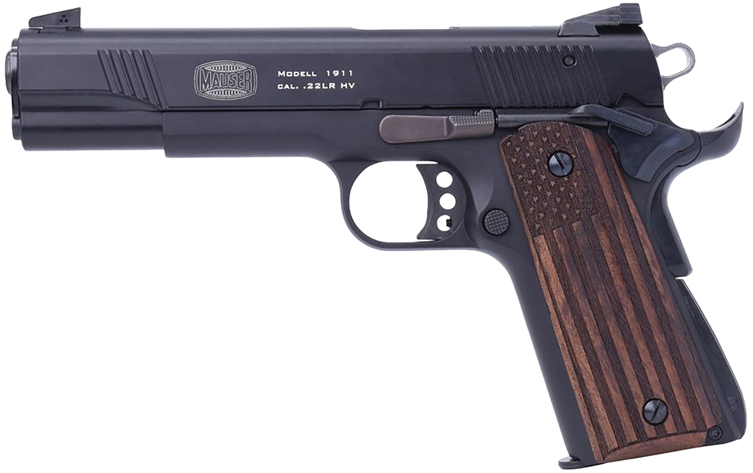 Mauser 1911 .22 LR 5″ Black Frame Flag Grips