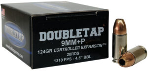 DoubleTap Ammunition 9mm +P 124gr JHP box, 20 rounds per box