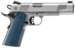 BERSA B1911 .45 ACP 5-inch brushed stainless pistol with blue VZ grips