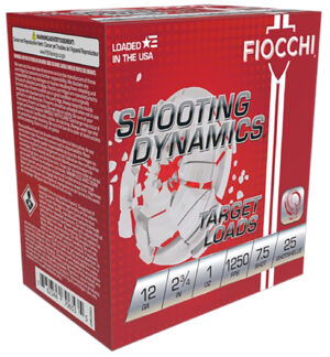 Box of Fiocchi Shooting Dynamics 12 gauge 2.75 inch shotshells with #7.5 lead shot