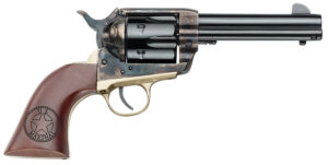 Pietta U.S. Marshal 1873 revolver with blued barrel, brass trigger guard, and engraved walnut grip