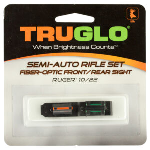 Truglo TG111W Ruger 10/22 fiber optic sight set with red front dot and green rear dot on black CNC frame