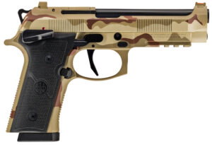 Beretta 92XI American Combat 9mm pistol in Desert Combat Uniform Cerakote finish, fiber-optic front sight