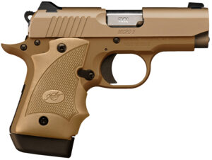 Kimber Micro 9 Desert Range 9mm pistol with KimPro II desert tan frame and serrated slide