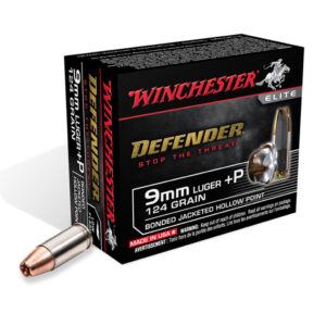 Winchester Defender 9mm +P 147gr Bonded Jacketed Hollow Point ammunition box