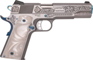CNC Firearms CNCTXBBQ SPG 1911 .45 ACP stainless pistol with engraved slide and pearlized grips