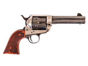 Cimarron Frontier .357 Magnum revolver 4.75 in blued barrel engraved silver frame walnut grips