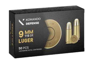 Dickinson 9mm Luger 115 gr FMJ brass-cased ammunition, 50 rounds per box