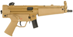 Heckler & Koch SP5 9mm RAL8000 FDE semi-auto pistol with threaded tri-lug adapter