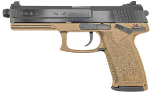 Heckler & Koch Mark 23 .45 ACP 5.87 in FDE frame with black Cerakote slide and threaded barrel