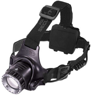 Police Security long-throw rechargeable LED headlamp, black aircraft-grade aluminum, USB-C
