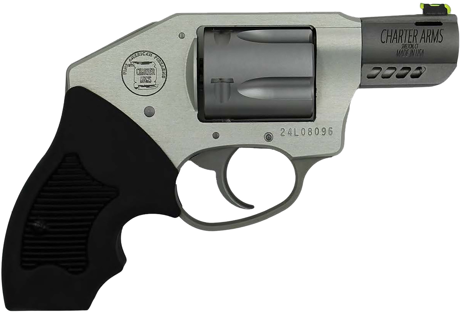 Charter Arms Coyote Off Duty .380 ACP 2-inch ported revolver, matte stainless finish, black finger-grooved rubber grip