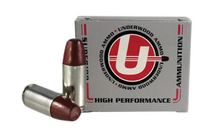 Underwood 9mm Luger +P 147gr Hard Cast Flat Nose 20rd box, nickel-plated brass cases