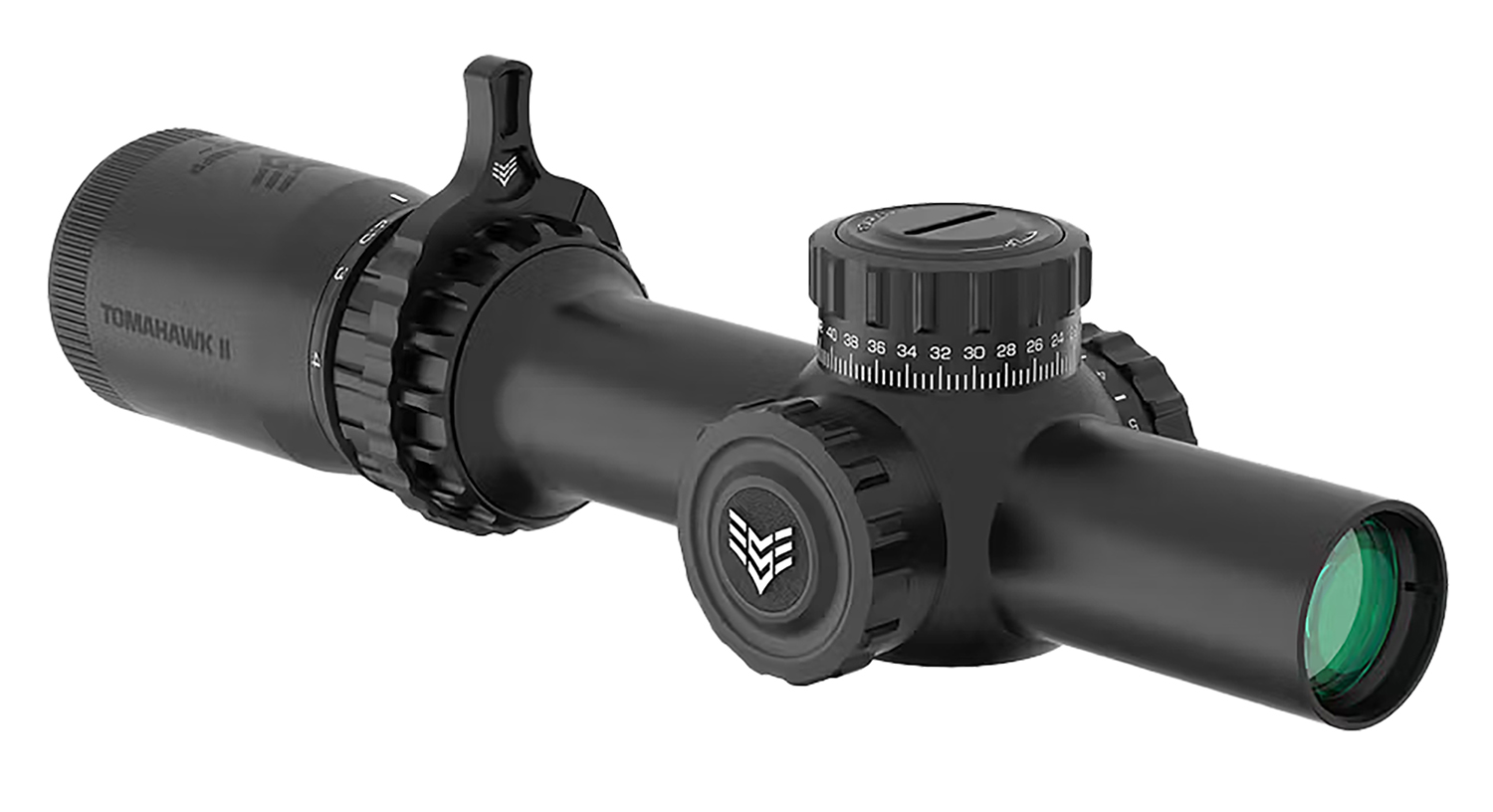 Swamp Fox Tomahawk II 1-4x24 SFP LPVO with illuminated green BDC reticle, black finish