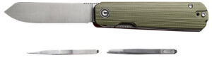 CIVIVI Sendy folding knife closed with green textured G-10 handle and satin Spey point blade