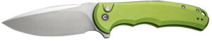 Civivi Knives C18026E-3 Praxis  3.75" Folding Drop Point Plain Satin Nitro-V Steel Blade, Lime Green Aluminum Handle