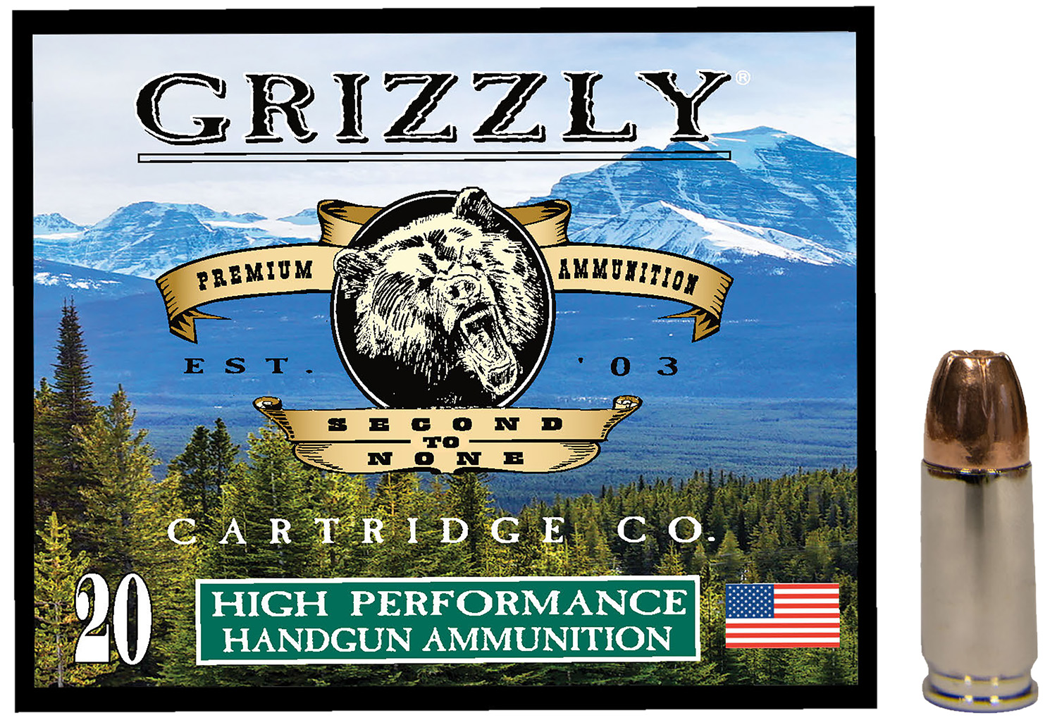Grizzly Ammo 9mm Luger 124gr Jacketed Hollow Point ammunition - 20 rounds per box