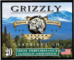 Grizzly Ammo GC10M6 10mm 165gr Jacketed Hollow Point box showing 20 rounds