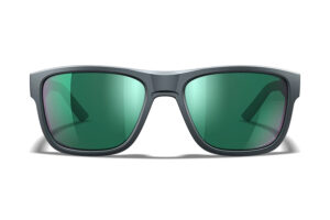Wiley X Ovation AC6OVN17 sunglasses with green mirror lenses and dark gray frame