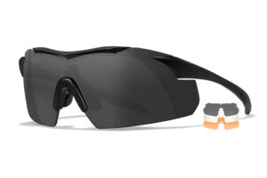 Wiley X 3502 VAPOR shooting glasses with smoke gray, clear and light rust lenses and matte black frame