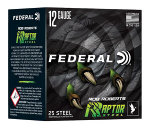 Box of 25 Federal Rob Roberts Raptor 12 gauge steel shotshells with #2 shot