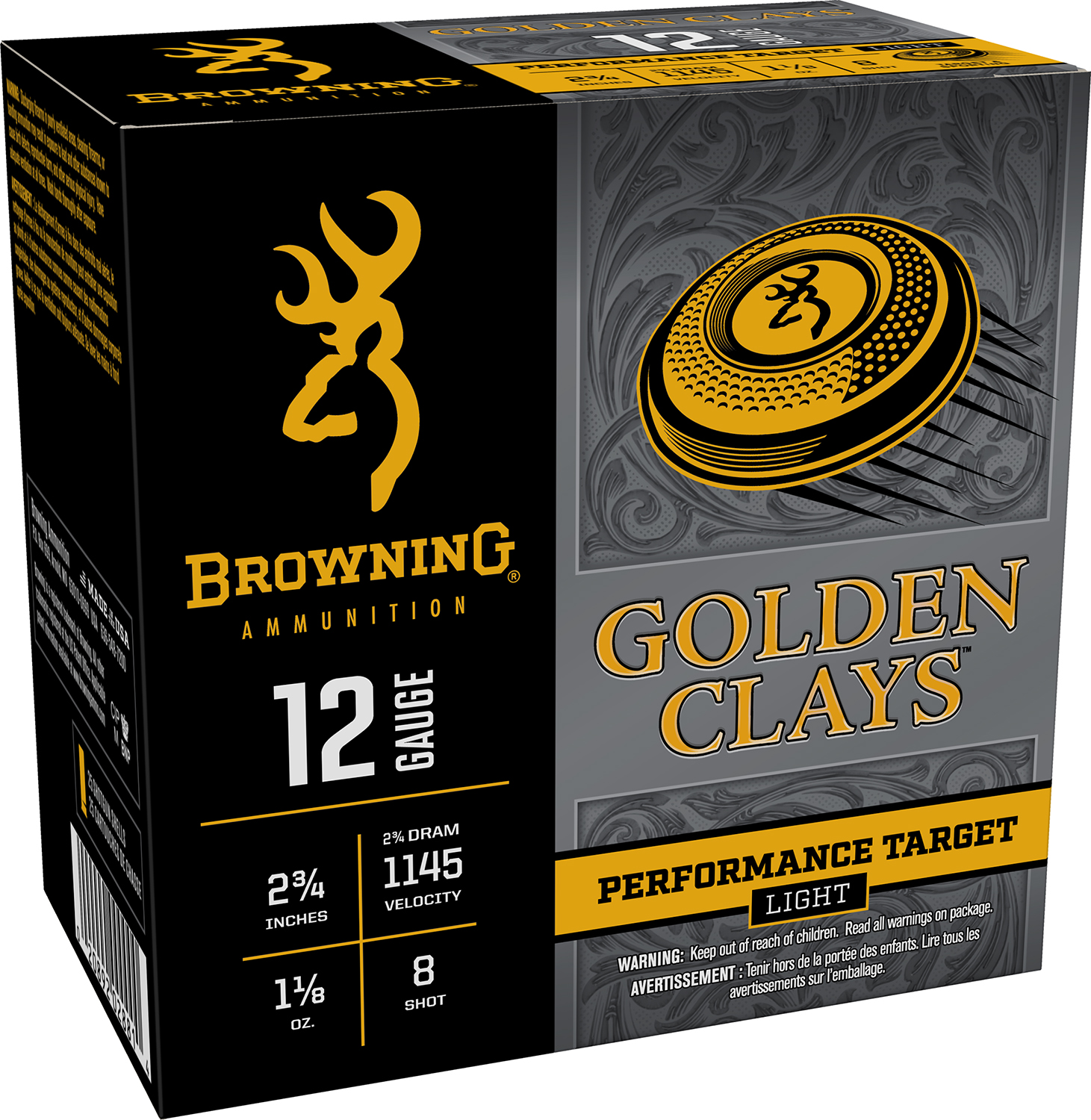 Browning Golden Clays 12 gauge #8 shot ammunition box with 25 rounds