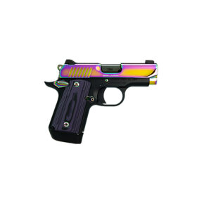 Kimber Micro 9 Aurora 9mm pistol with Aurora PVD slide and purple-black G10 grips side view