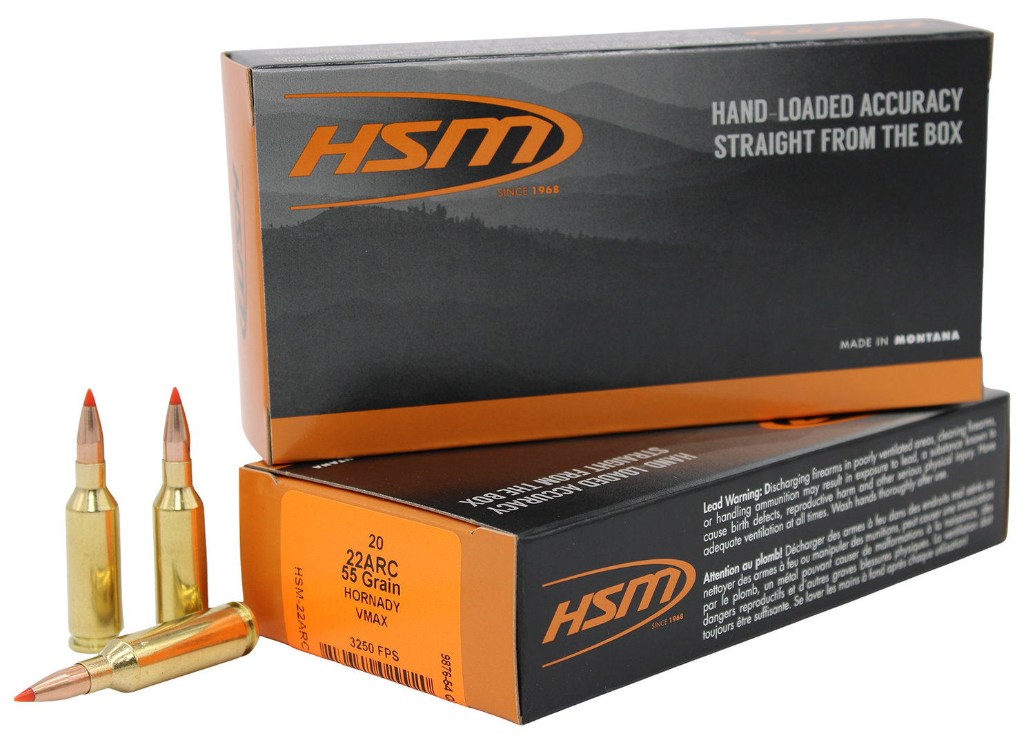 HSM 22 ARC 55gr V-MAX polymer-tipped ammunition 20rd box