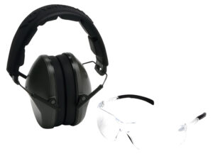 Pyramex VGCOMBO310 clear wraparound shooting glasses with over-the-head passive earmuff NRR 24 dB