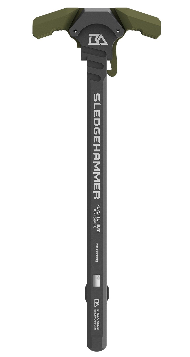 Breek Arms Sledgehammer OD Green ambidextrous AR-15 charging handle with wide serrated latches