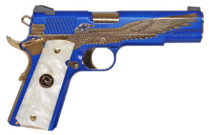 Iver Johnson Majestic Eagle G2 1911 45 ACP pistol with Royal Blue PVD finish and white pearlized grips