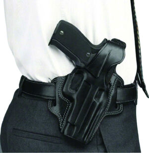 Galco Fletch FL104B black leather OWB belt slide holster, right hand, fits Ruger GP100 and S&W L-Frame